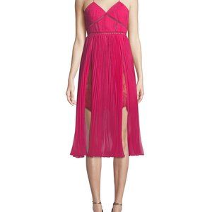 Self Portrait fuschia pleated chiffon midi dress size 8